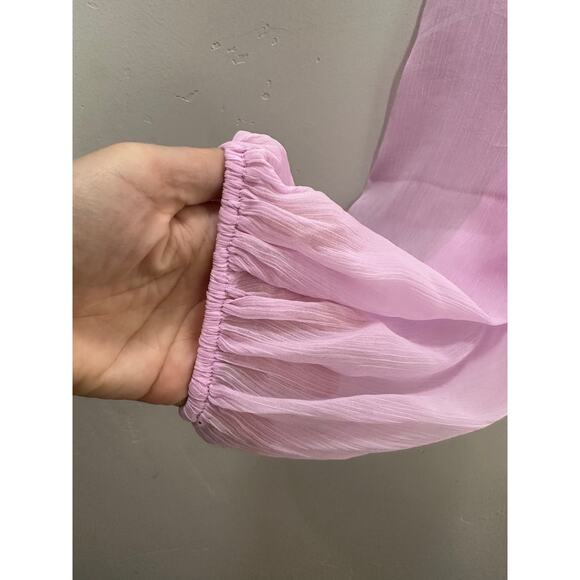 Abercrombie & Fitch Women’s Ruffle Sheer Balloon Sleeve Pink Blouse size Medium - Picture 4 of 5
